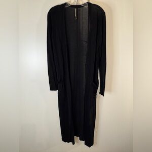 Mondetta Black Split-Hem Long Knit Cardigan